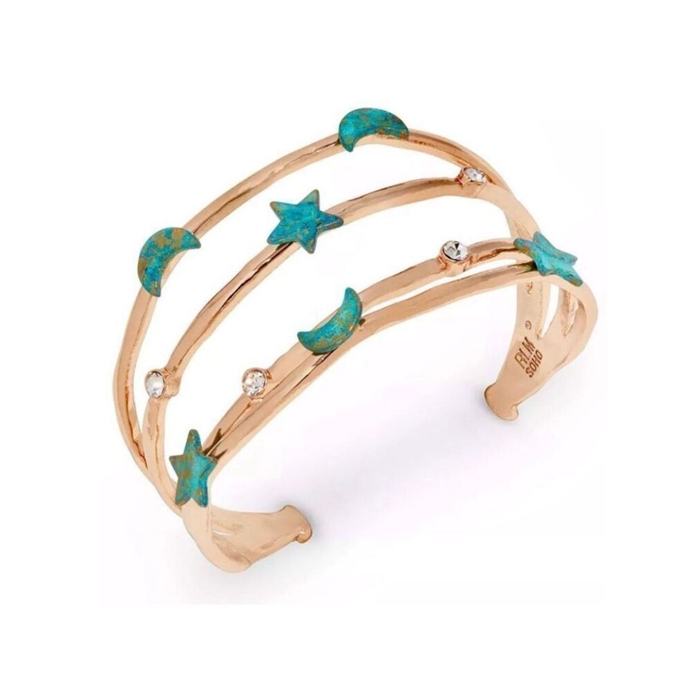 NWT Robert Lee Morris multi-row celestial Gold green patina Cuff Bangle Bracelet